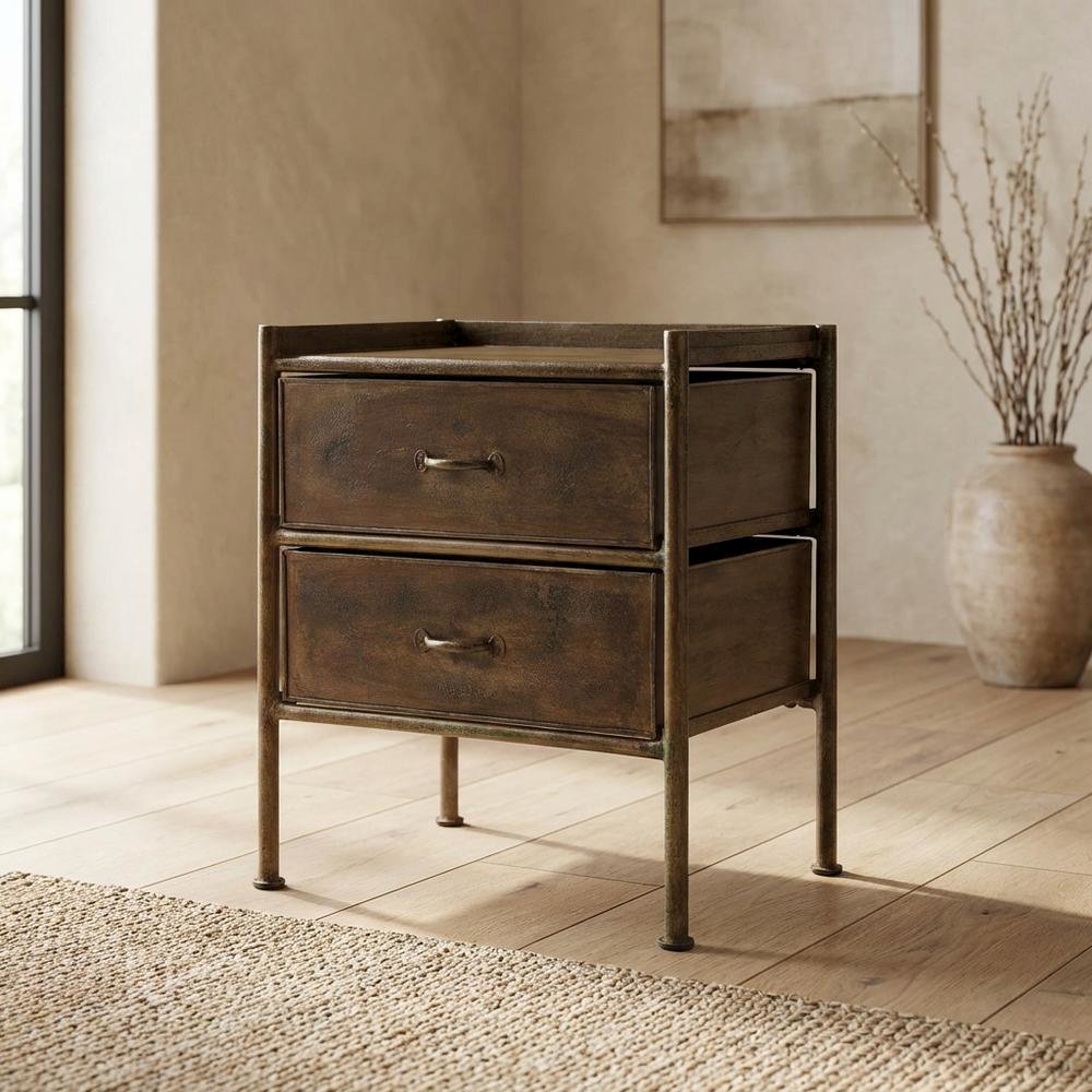 Industrial Side Table with Drawer, Distressed Accent Table for Living Room. Picture 3