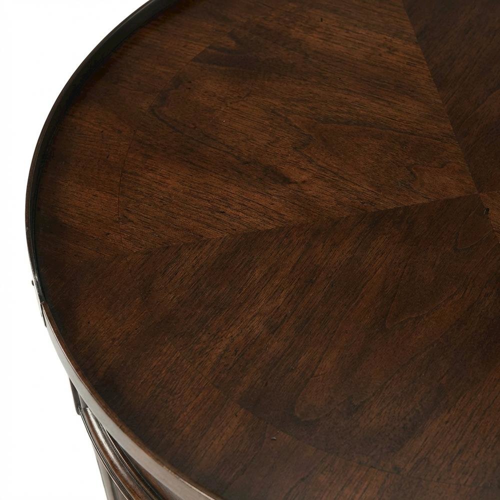 Round Side Table with Drawer, Transitional Accent End Table, Cherry. Picture 6