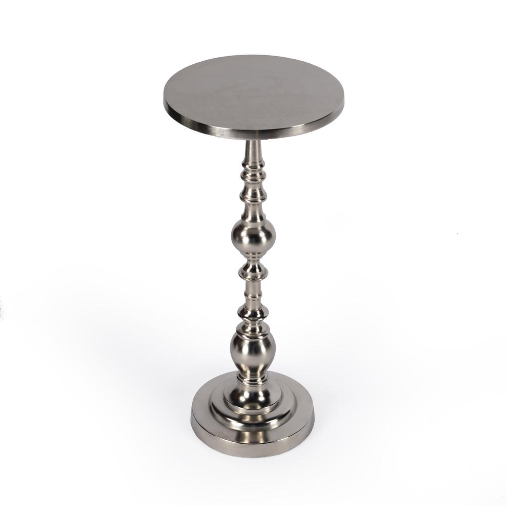 Darien Round Pedestal 10"W Side Table, Silver. Picture 1