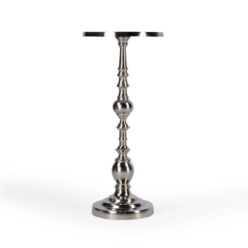 Darien Round Pedestal 10"W Side Table, Silver. Picture 3