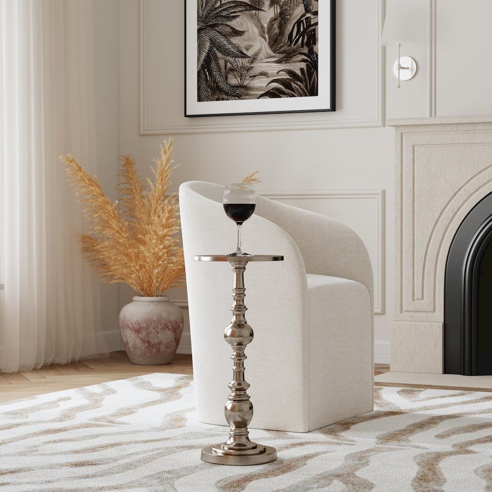 Darien Round Pedestal 10"W Side Table, Silver. Picture 6