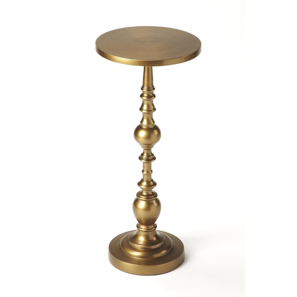 Darien Round Pedestal 10"W Side Table, Gold. Picture 1