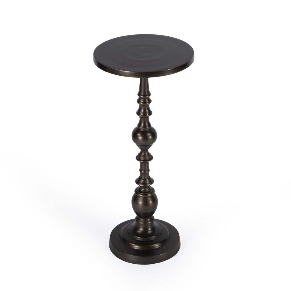 Darien Round Pedestal 10"W Side Table, Bronze. Picture 1