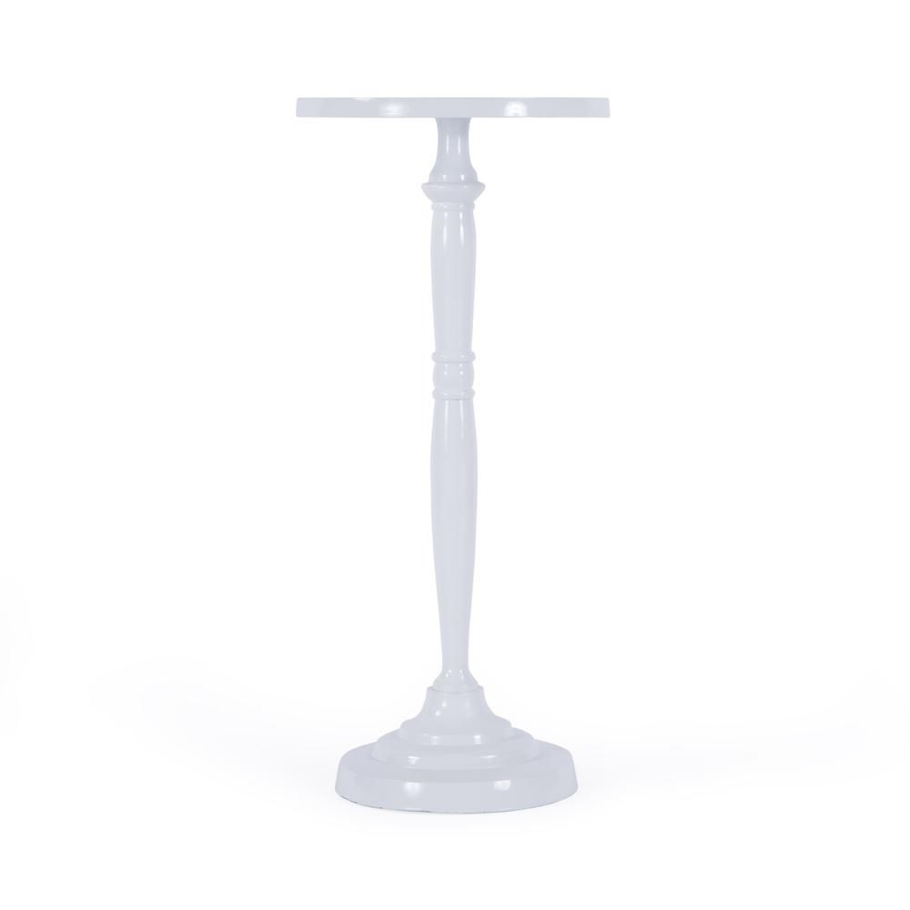 Landon Outdoor Round Metal Pedestal Side Table, Ivory. Picture 2