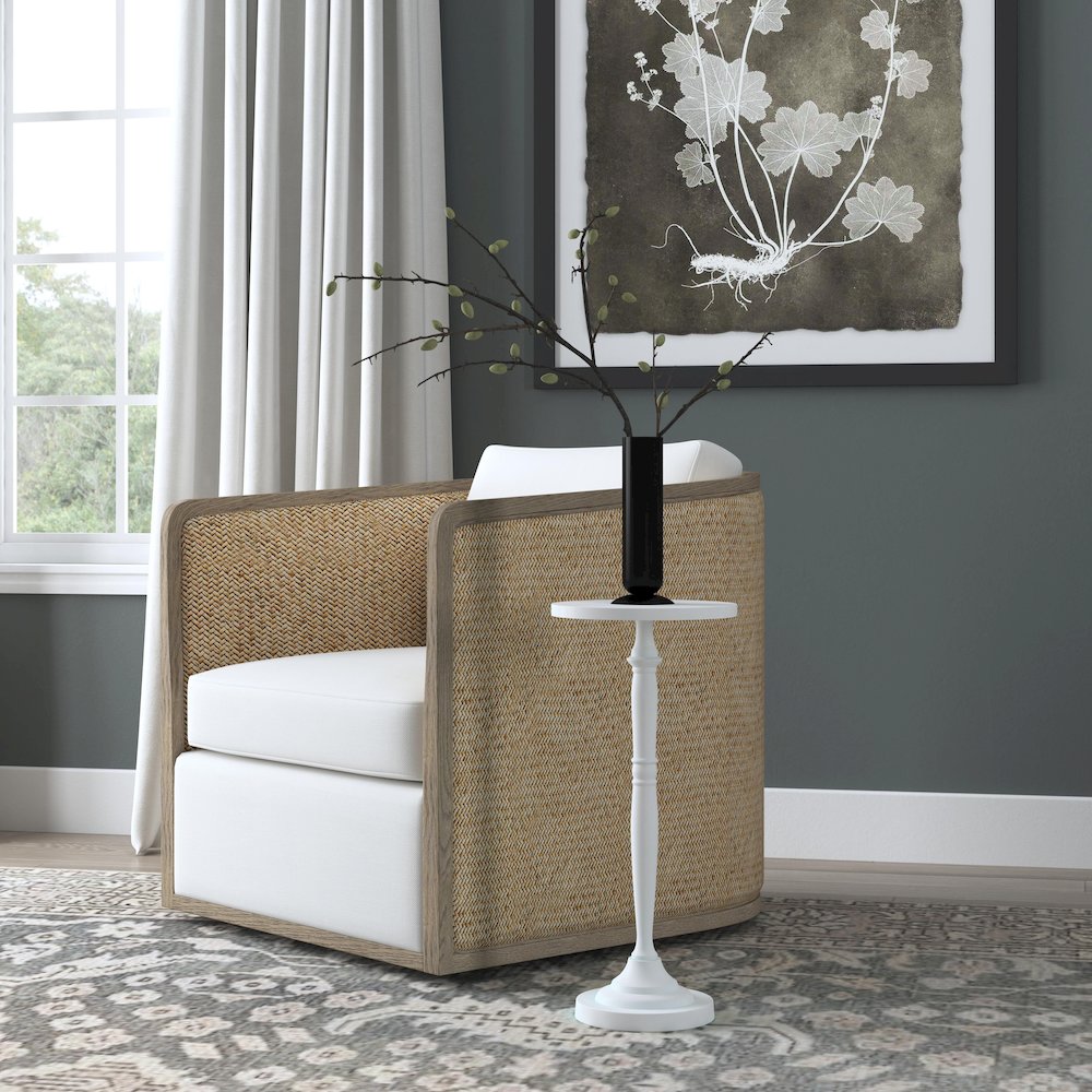 Landon Outdoor Round Metal Pedestal Side Table, Ivory. Picture 5