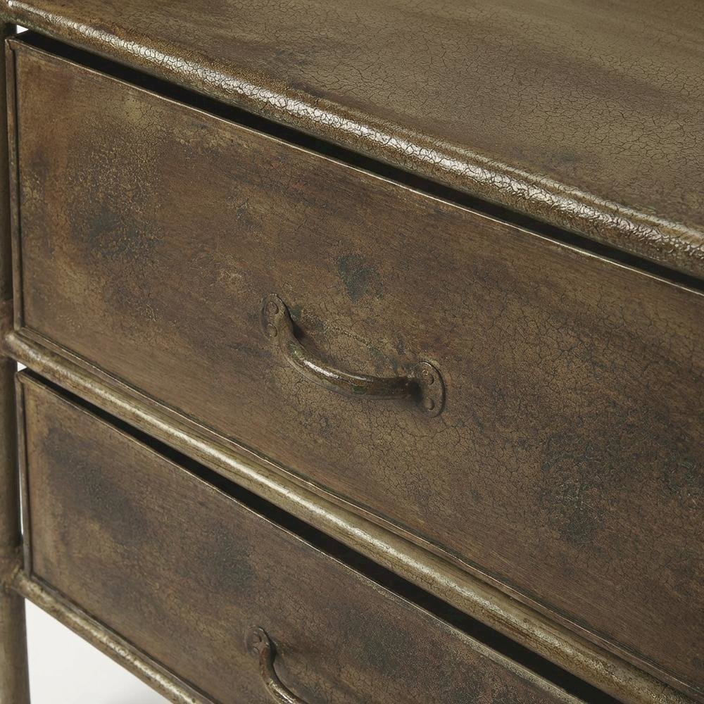 Industrial Side Table with Drawer, Distressed Accent Table for Living Room. Picture 6