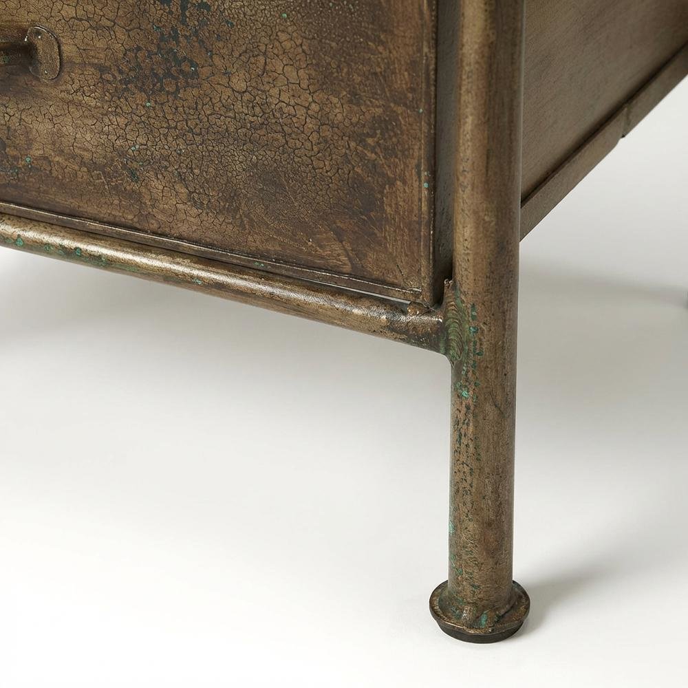 Industrial Side Table with Drawer, Distressed Accent Table for Living Room. Picture 7