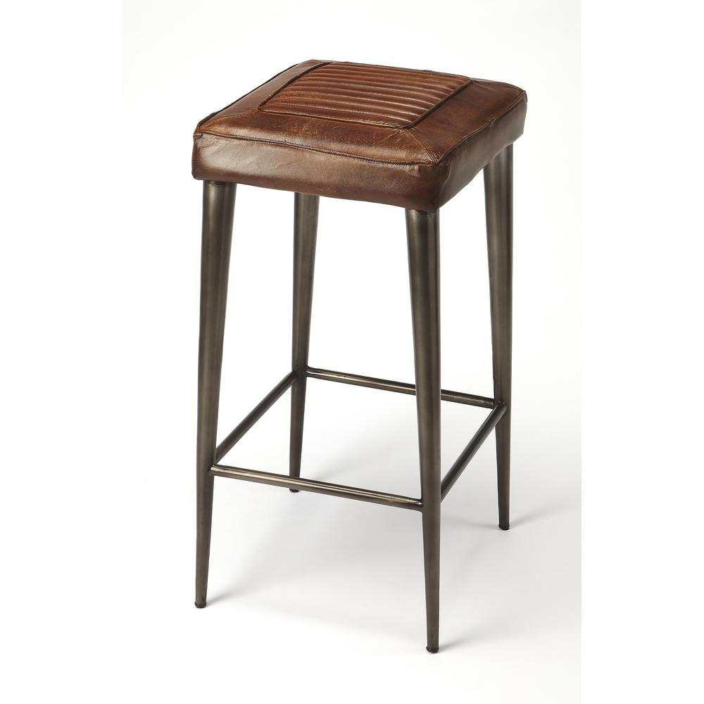Maxwell 32" Backless Leather Bar Stool, Dark Brown. Picture 1