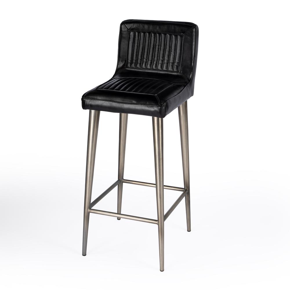 Maxwell Leather 32.5" Bar Stool, Black. Picture 1