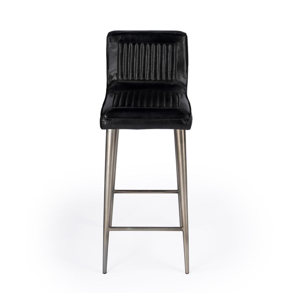 Maxwell Leather 32.5" Bar Stool, Black. Picture 4
