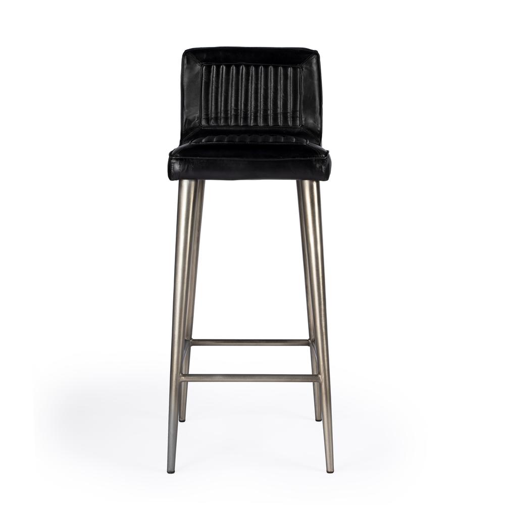 Maxwell Leather 32.5" Bar Stool, Black. Picture 5