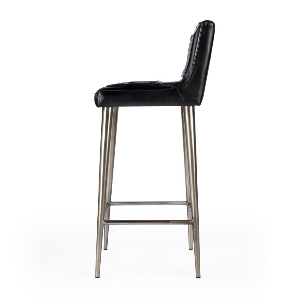 Maxwell Leather 32.5" Bar Stool, Black. Picture 6