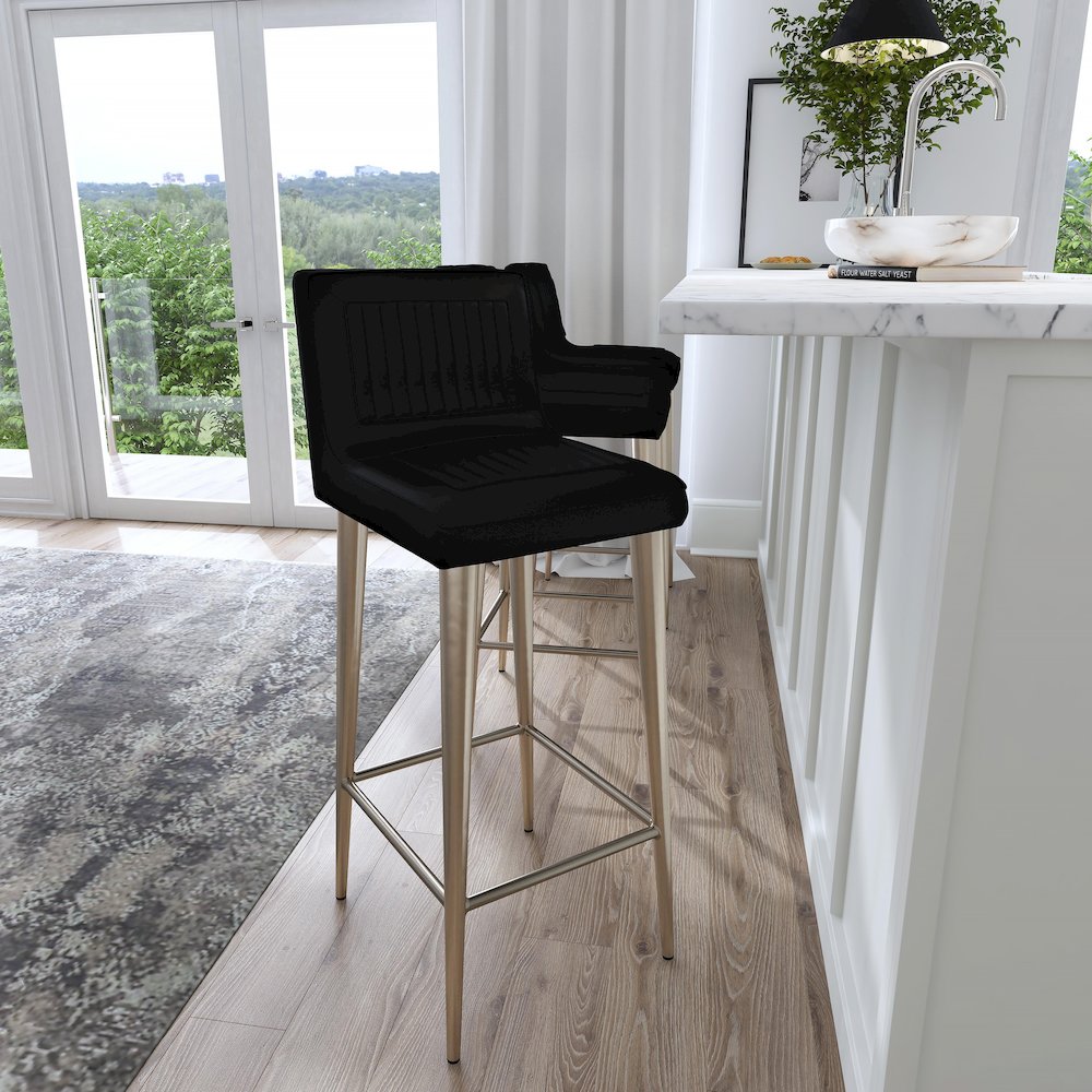 Maxwell Leather 32.5" Bar Stool, Black. Picture 2