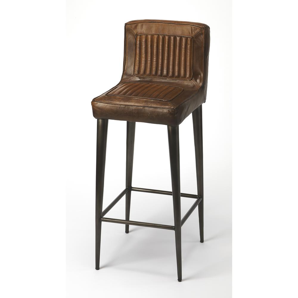 Maxwell Leather 32.5" Bar Stool, Dark Brown. Picture 1