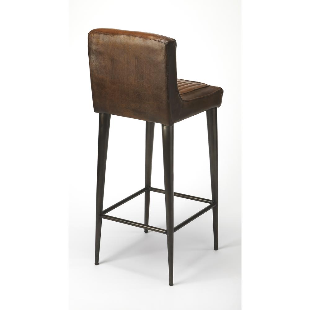 Maxwell Leather 32.5" Bar Stool, Dark Brown. Picture 2