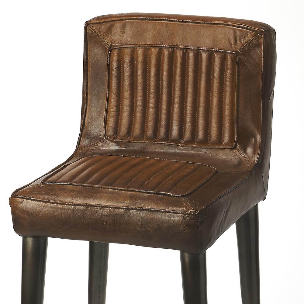Maxwell Leather 32.5" Bar Stool, Dark Brown. Picture 3