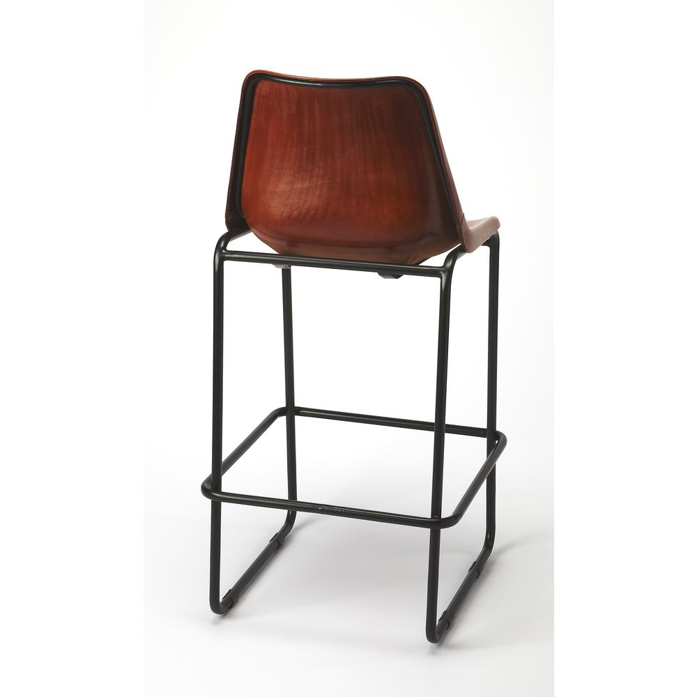 Myles Leather 28" Bar Stool, Medium Brown. Picture 2