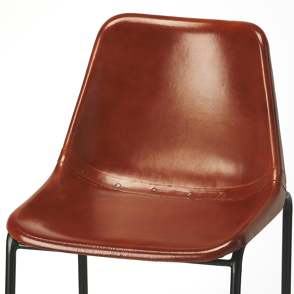 Myles Leather 28" Bar Stool, Medium Brown. Picture 3