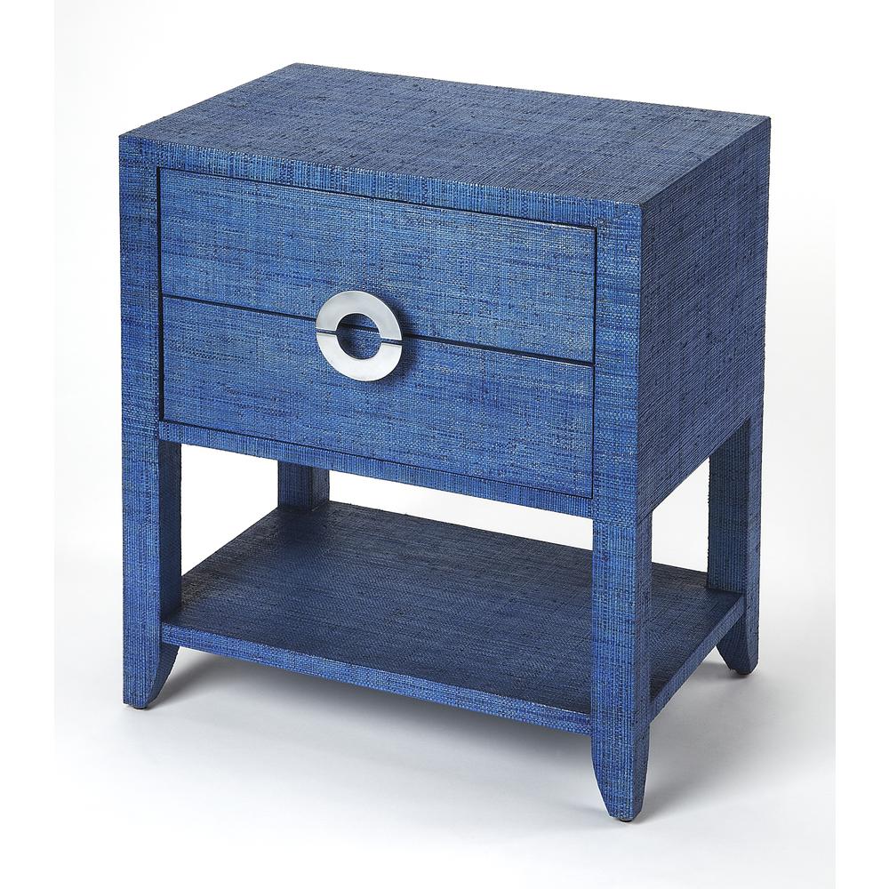 Amelle Raffia 2-Drawer Nightstand, Blue. Picture 1