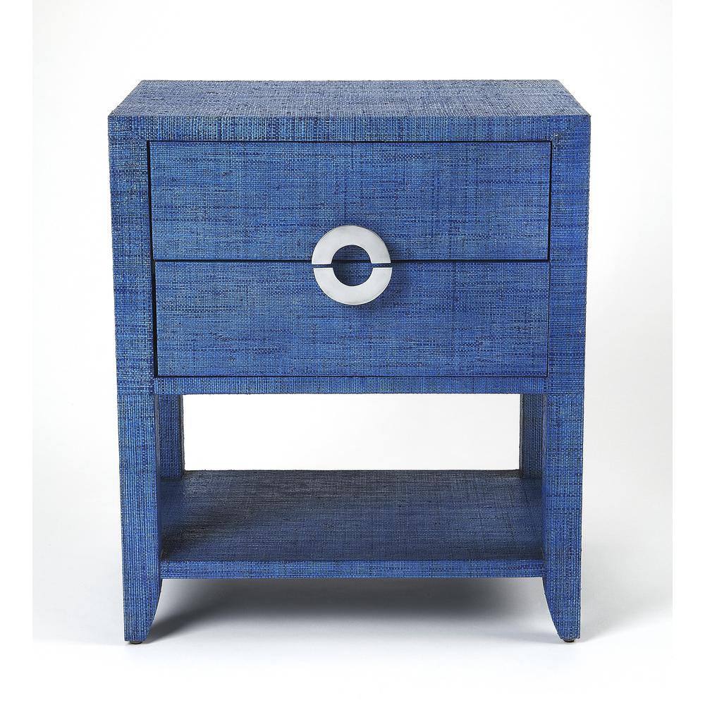 Amelle Raffia 2-Drawer Nightstand, Blue. Picture 2