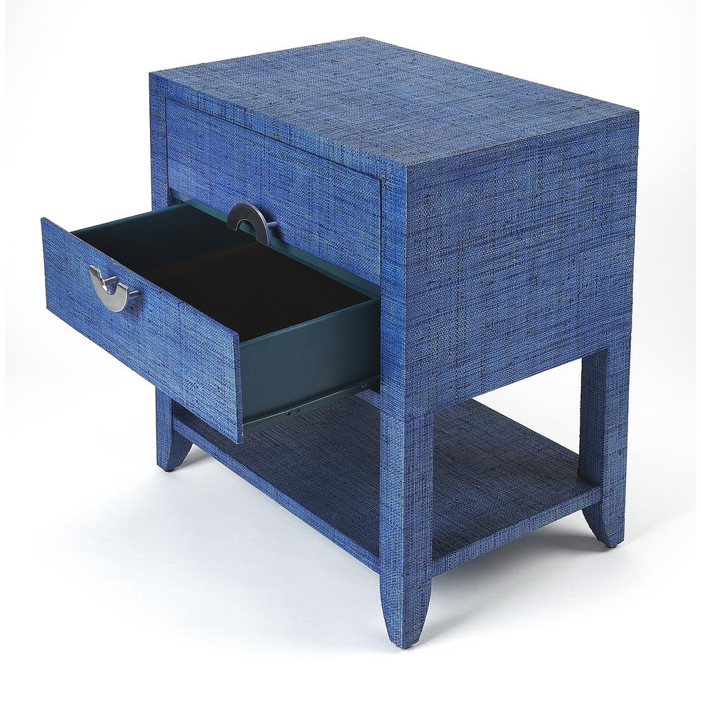 Amelle Raffia 2-Drawer Nightstand, Blue. Picture 3