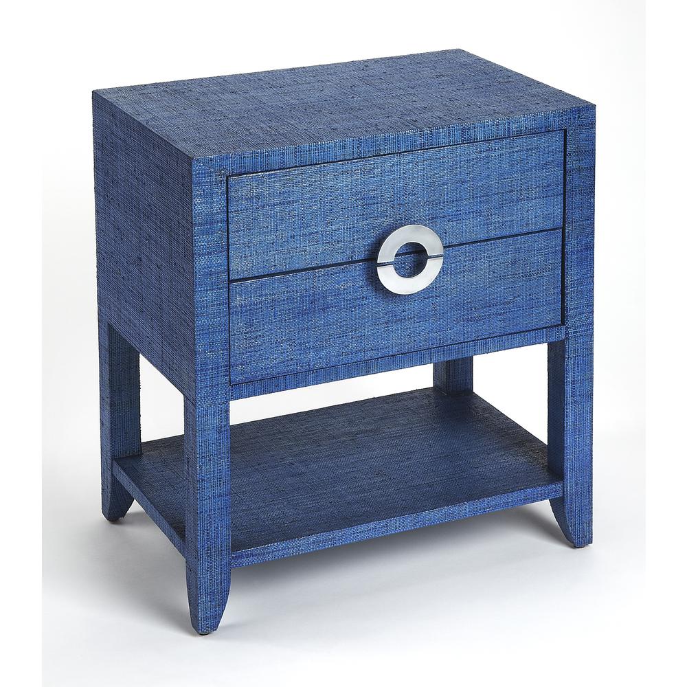 Amelle Raffia 2-Drawer Nightstand, Blue. Picture 5
