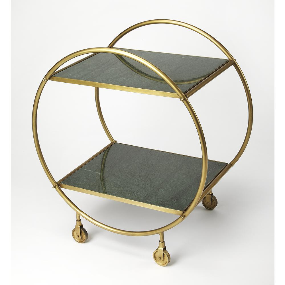 Orian Green Marble & Metal Bar Cart, Multi-Color. Picture 1