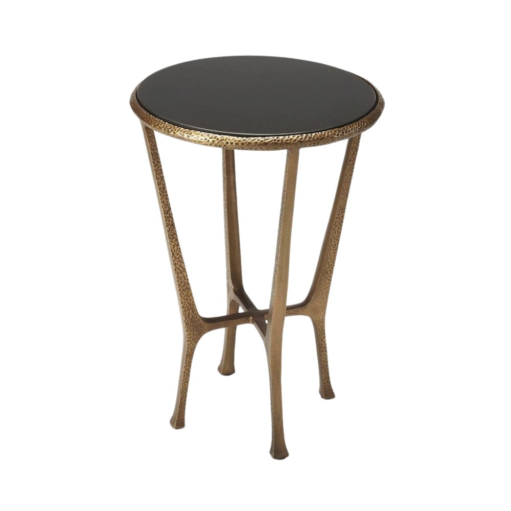 Stone Side Table – Unique Round Stone End Table with Metal Base Design. Picture 1