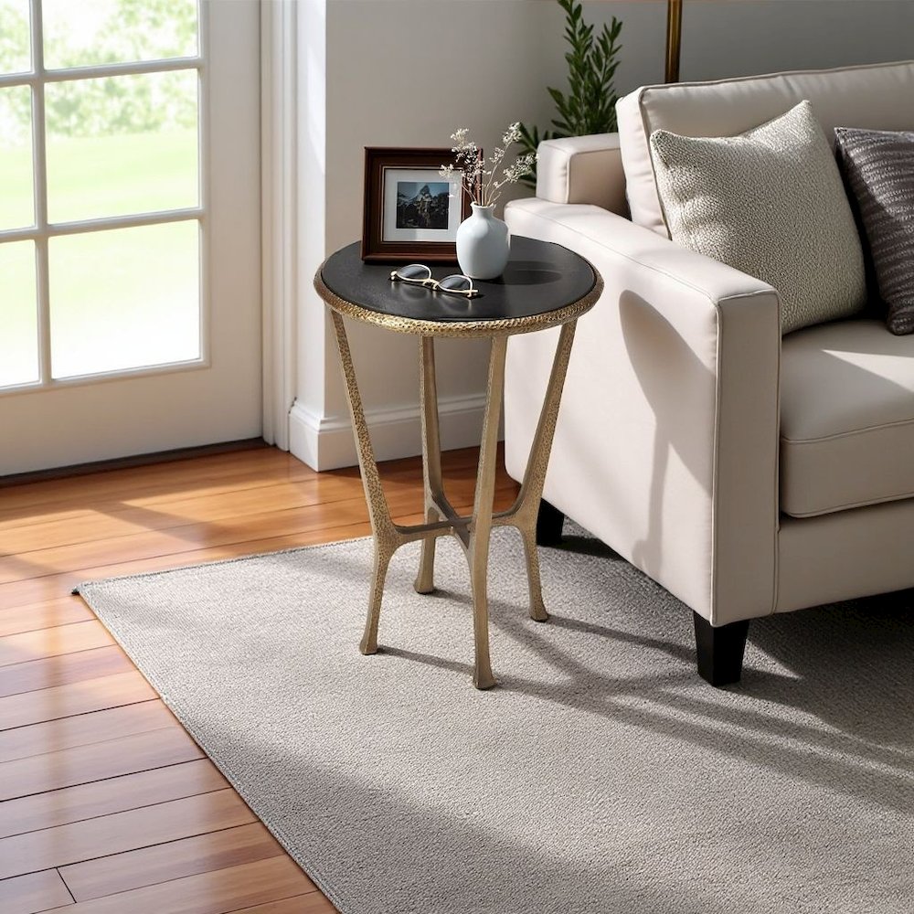 Stone Side Table – Unique Round Stone End Table with Metal Base Design. Picture 3