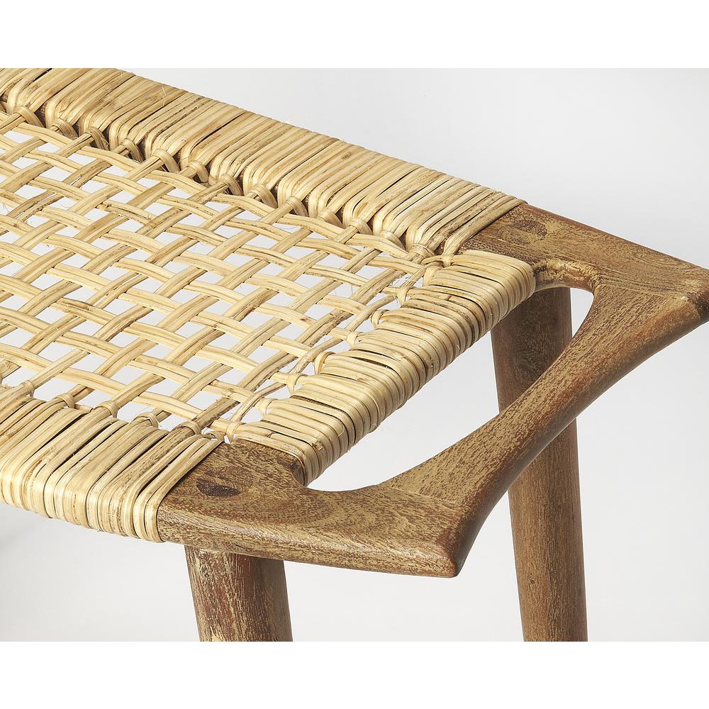 Tristan Natural Wood & Rattan Stool, Light Brown. Picture 2