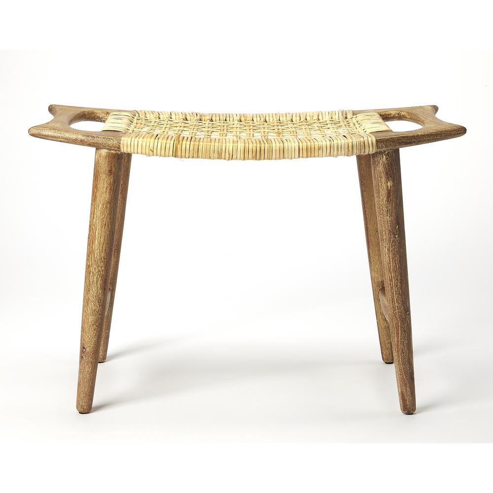 Tristan Natural Wood & Rattan Stool, Light Brown. Picture 3