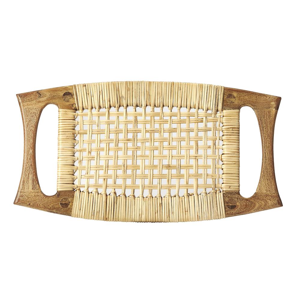 Tristan Natural Wood & Rattan Stool, Light Brown. Picture 4
