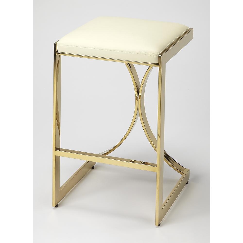 Natalya 25.5 in. Seat Height Square Upholstered and Metal Backless Counter Stool with Footrest. Picture 1