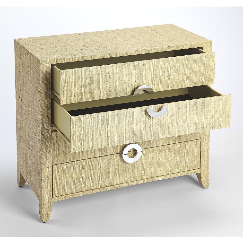 Amelle 4-Drawer Raffia Accent Chest, Cream, Yellow. Picture 3
