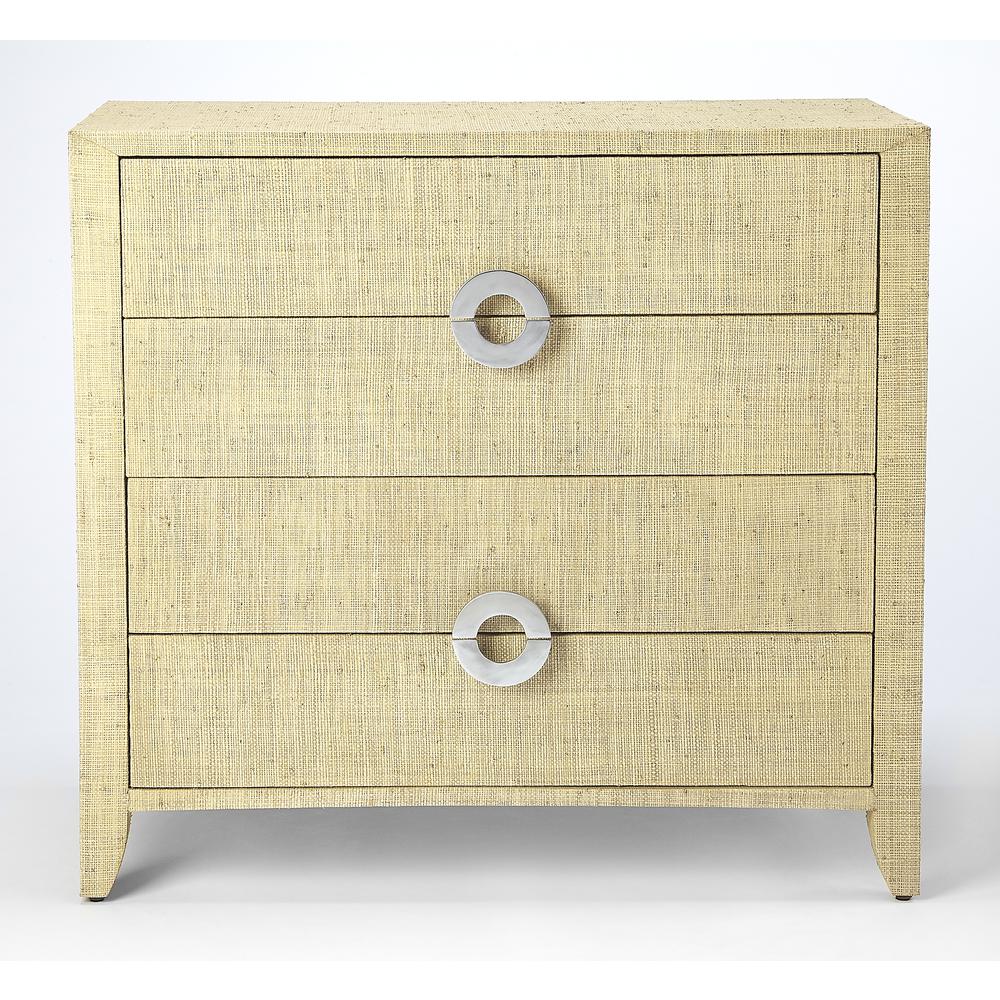 Amelle 4-Drawer Raffia Accent Chest, Cream, Yellow. Picture 4