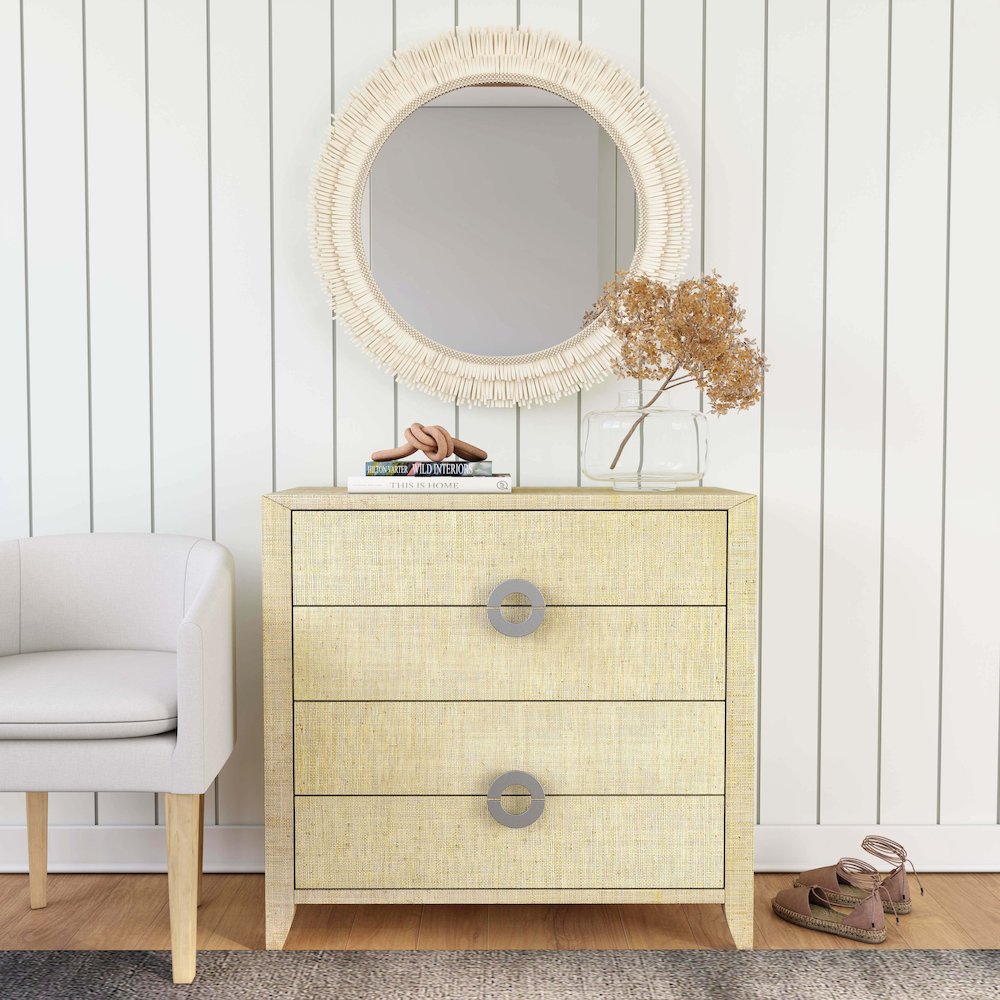 Amelle 4-Drawer Raffia Accent Chest, Cream, Yellow. Picture 2