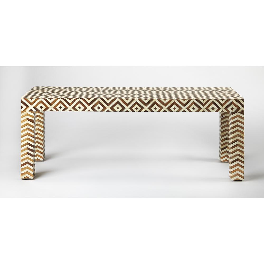 Crispin Wood & Bone Inlay 48"W Bench, Light Brown. Picture 2
