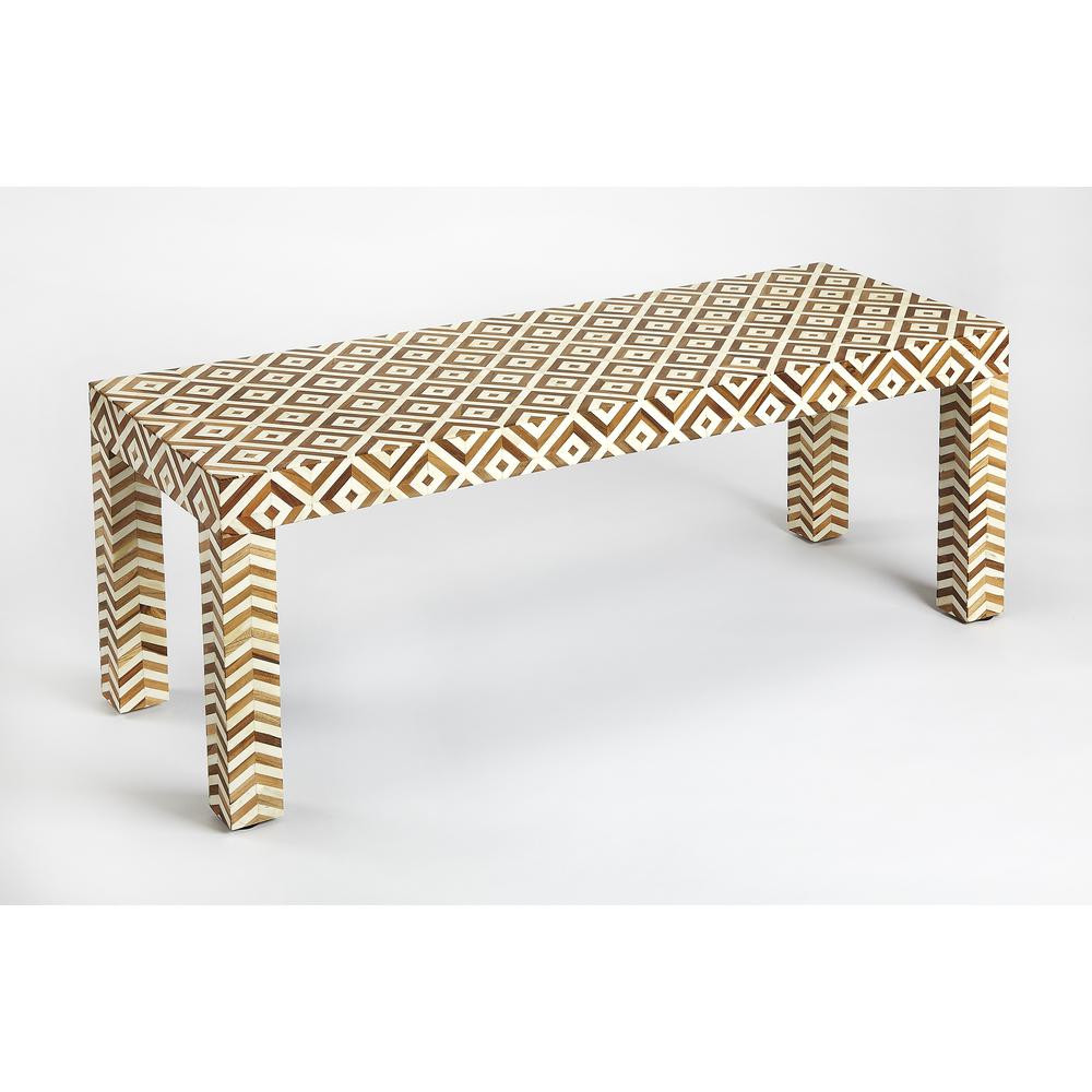 Crispin Wood & Bone Inlay 48"W Bench, Light Brown. Picture 4