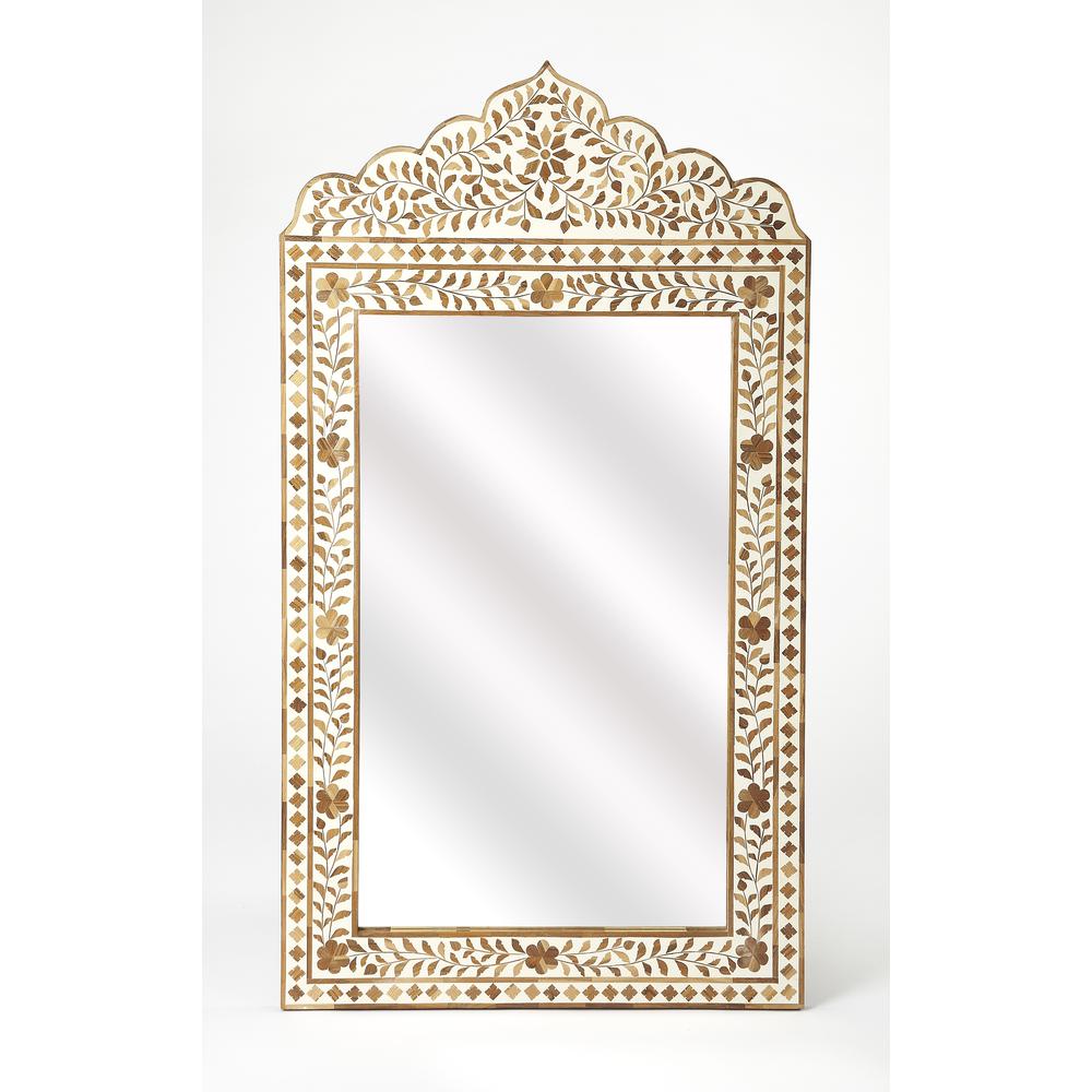 Vivienne Wood & Bone Inlay Wall Mirrored, Light Brown. Picture 1
