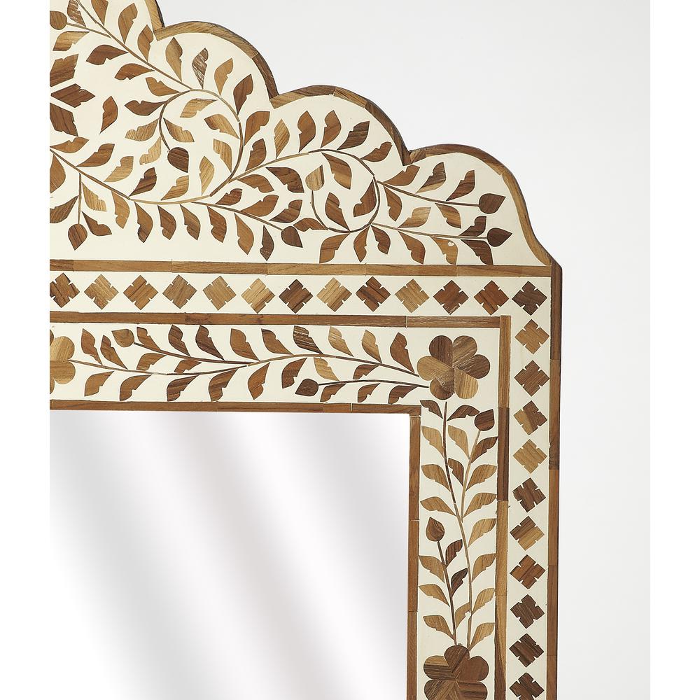 Vivienne Wood & Bone Inlay Wall Mirrored, Light Brown. Picture 2