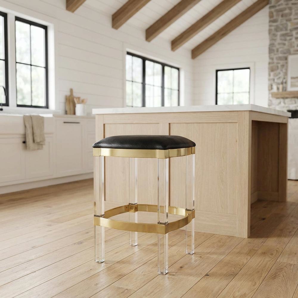 Leather Upholstered Counter Stool, Modern Contemporary Bar Kitchen Chair. Picture 2
