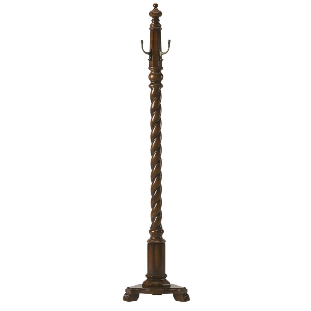 Traditional Wood Hall Tree Coat Rack Floor Stand with Hooks for Entryway, Cherry. Picture 1