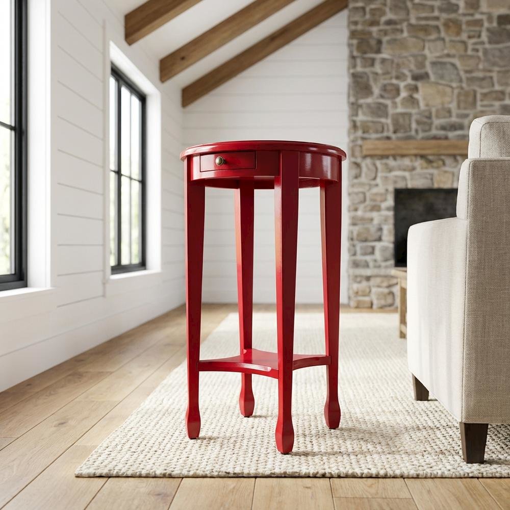 Distressed Oval Side Table, Boho Eclectic Accent Table for Living Room, Red. Picture 2