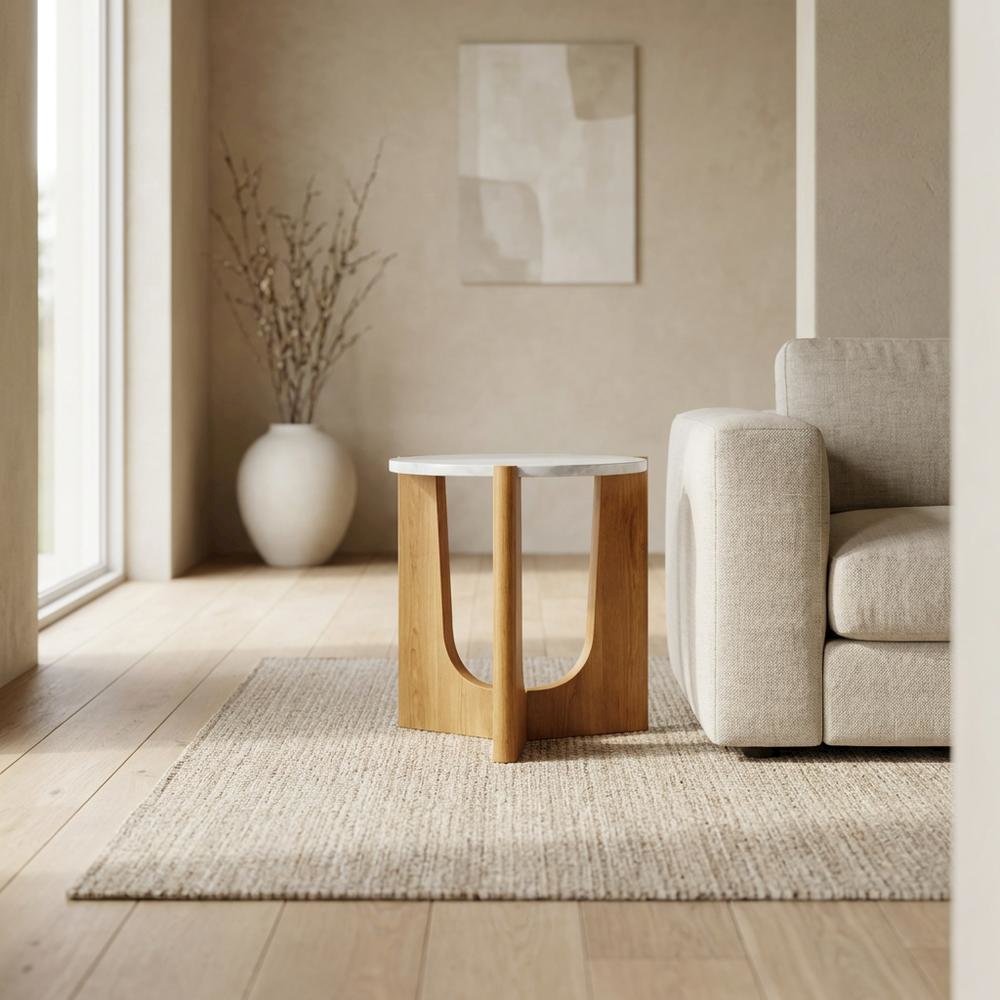 Square End Table with Marble Top, Modern Accent Side Table for Living Room. Picture 3