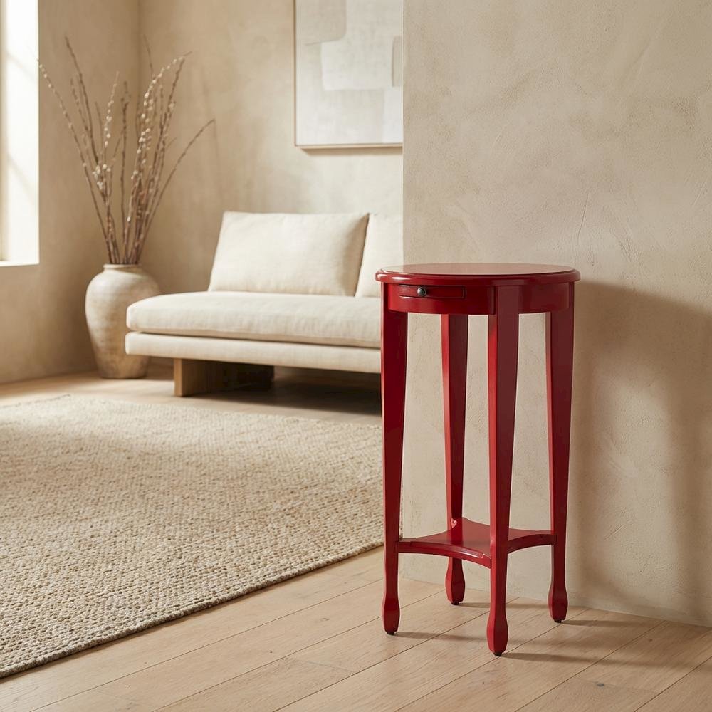 Distressed Oval Side Table, Boho Eclectic Accent Table for Living Room, Red. Picture 3