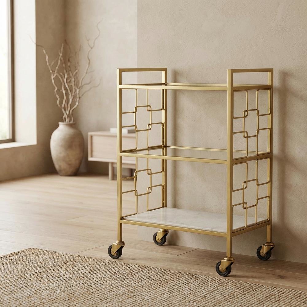 Modern Bar Cart with Distressed Finish, Contemporary Serving Cart for Home Bar. Picture 3