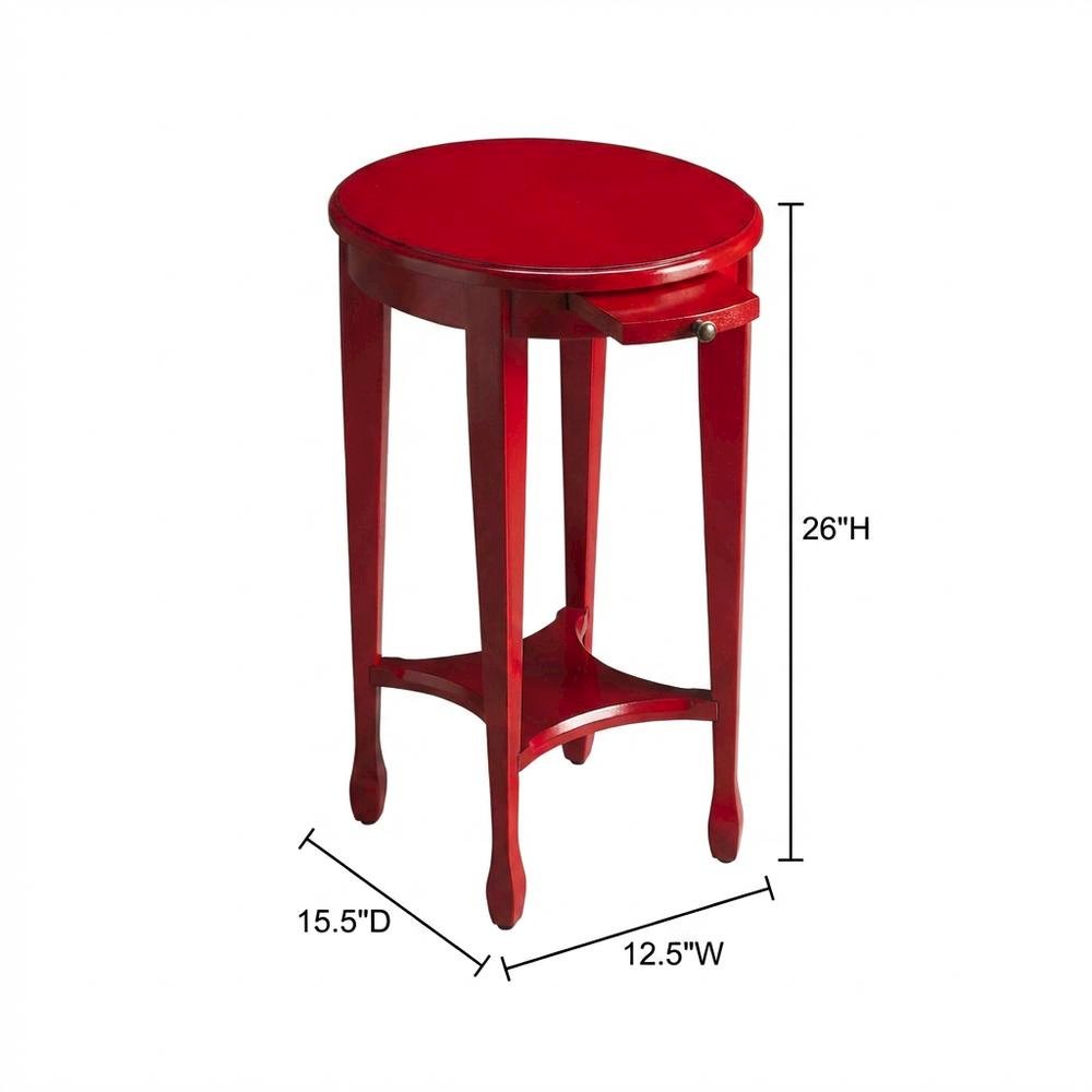 Distressed Oval Side Table, Boho Eclectic Accent Table for Living Room, Red. Picture 4