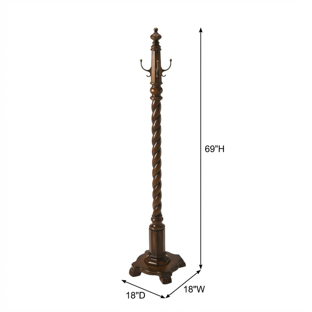 Traditional Wood Hall Tree Coat Rack Floor Stand with Hooks for Entryway, Cherry. Picture 4