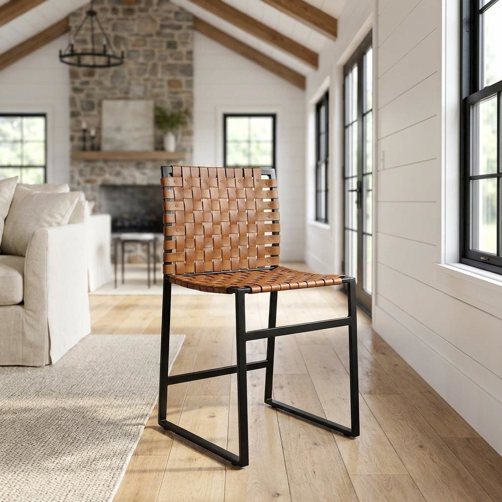 Industrial Leather Side Chair with Sled Base, Accent Chair for Dining Room. Picture 2