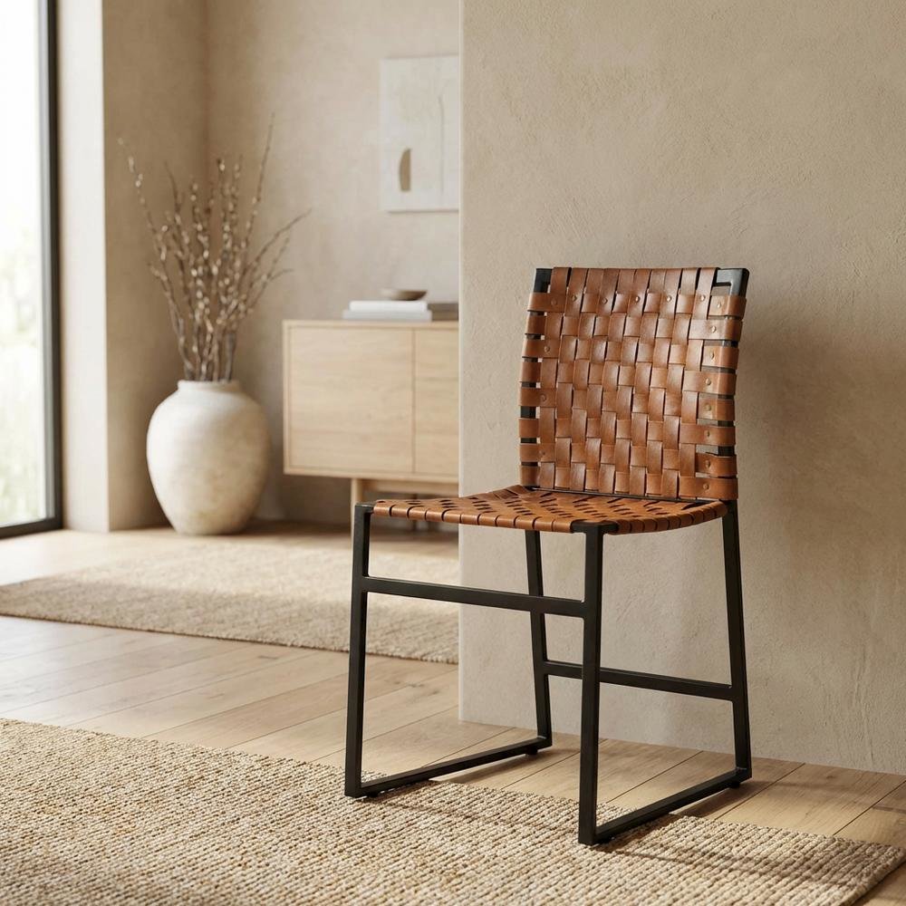 Industrial Leather Side Chair with Sled Base, Accent Chair for Dining Room. Picture 3